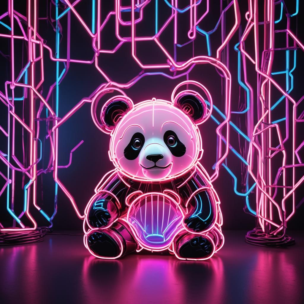 Vibrant Neon Panda Sculpture in 8K