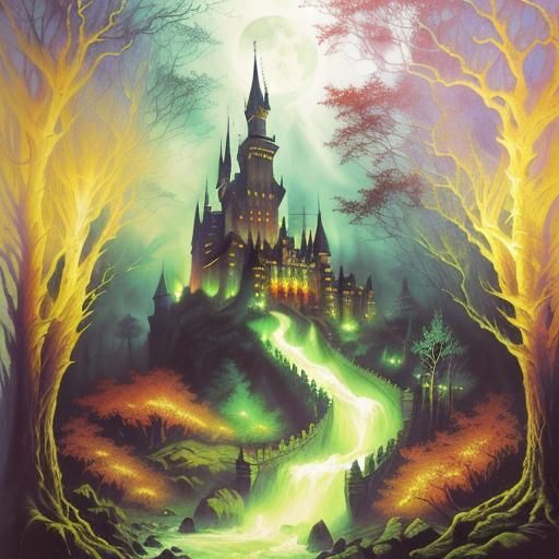 Dracula's Castle: Occult Horror Landscape Painting