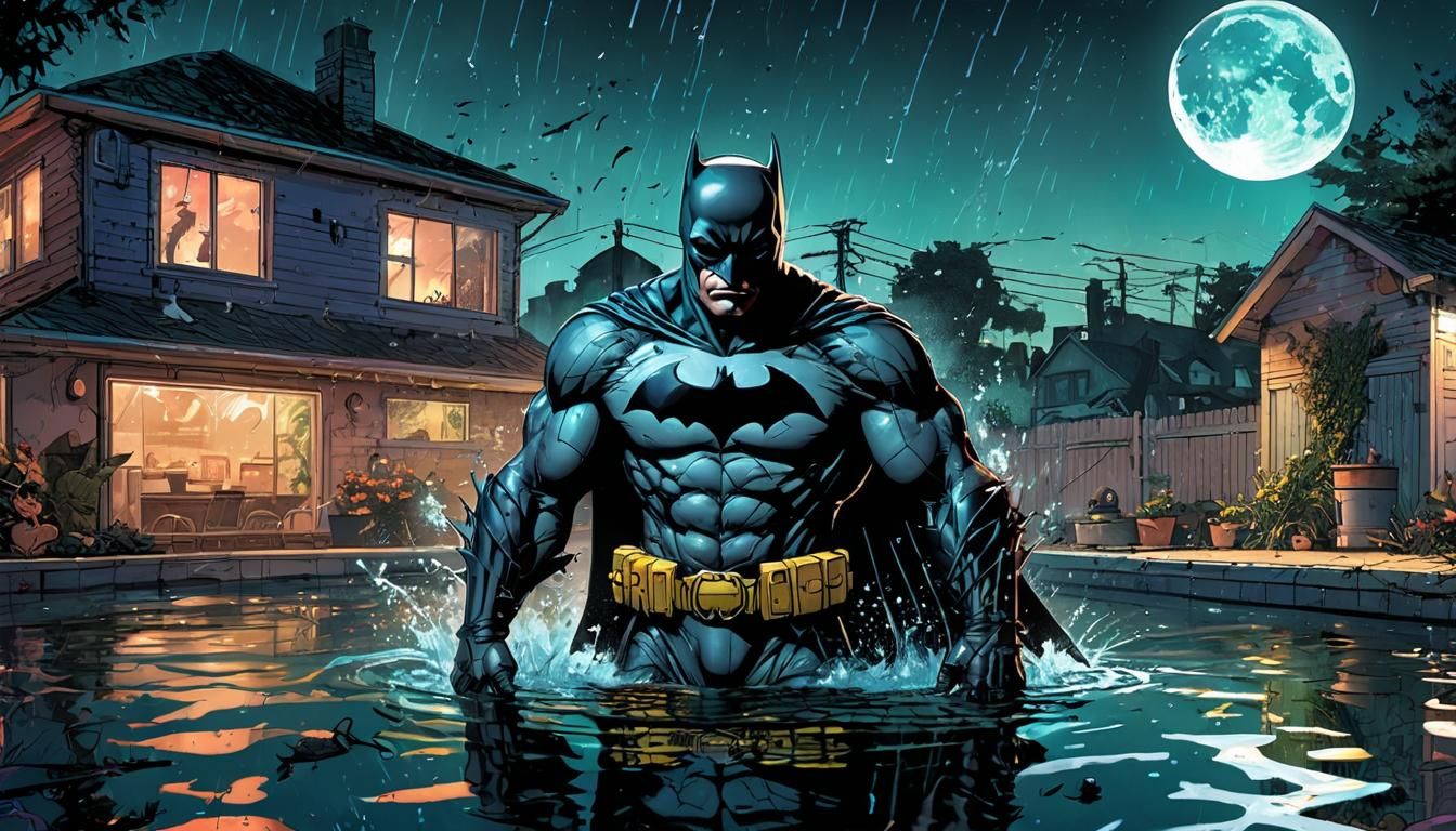 Batman Knocks Joker Into Pool: Comic Book Art