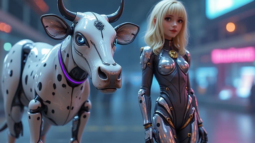 Cybernetic Cow-Velociraptor Hybrid Smiles Brightly