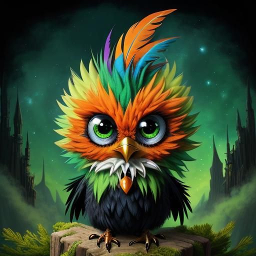 Baby Bird with Mohawk in Gothic-Punk Style