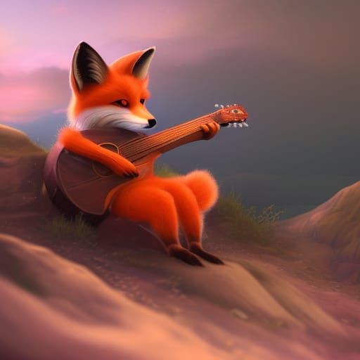 Fox Plays Guitar: Detailed Matte Painting
