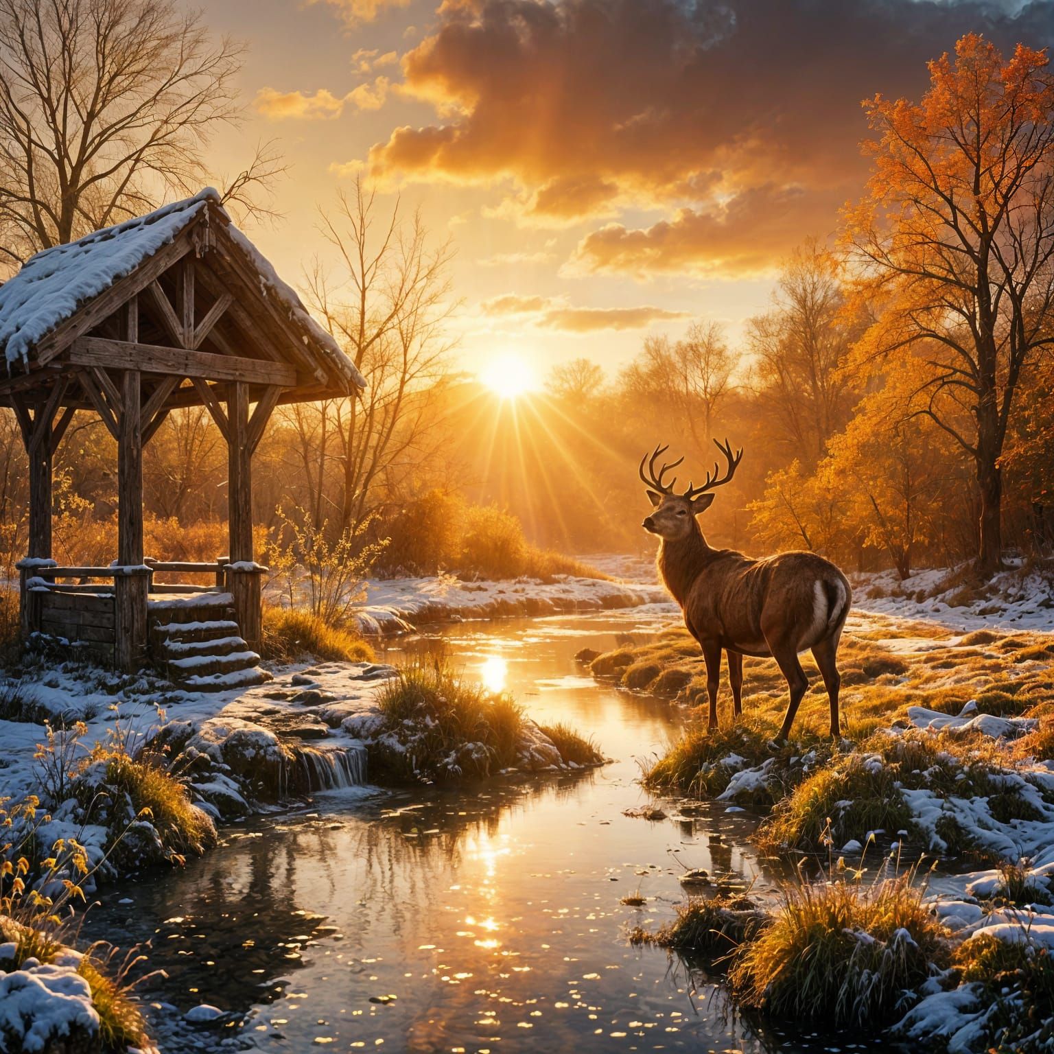 Whimsical Winter Wonderland Scene in Vibrant Colors