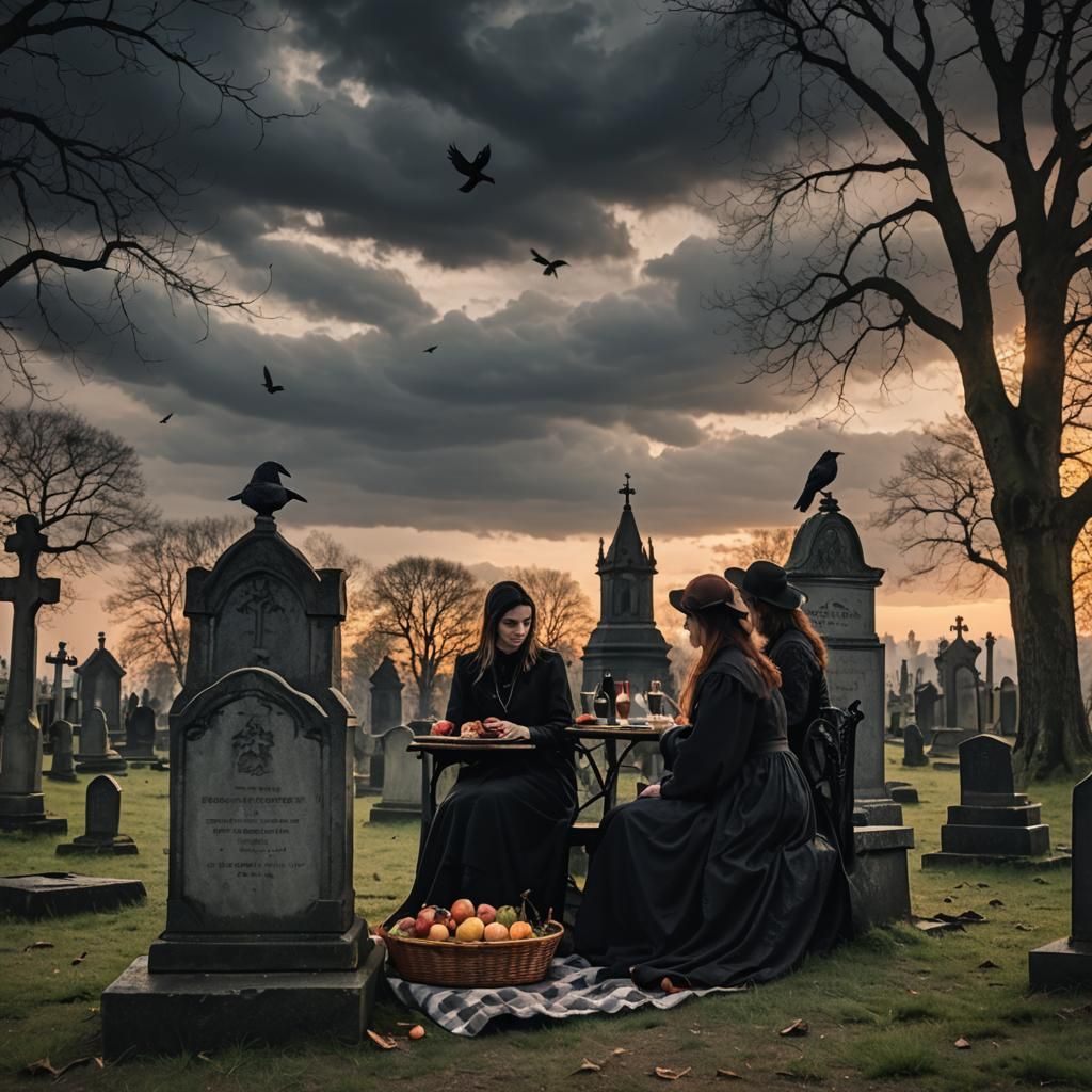 Gothic Cemetery Picnic at Sunset