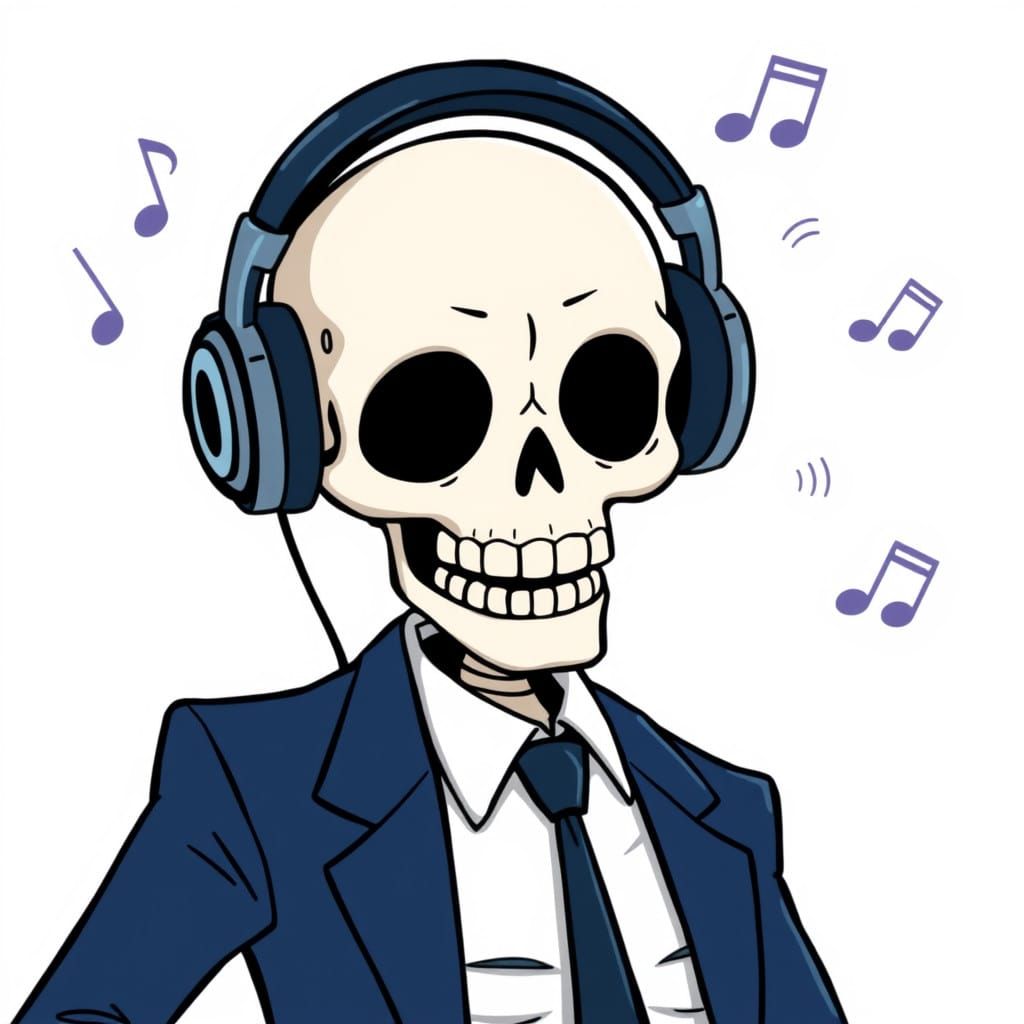 Whimsical Skeleton Rocks Out in Vibrant Cartoon Style
