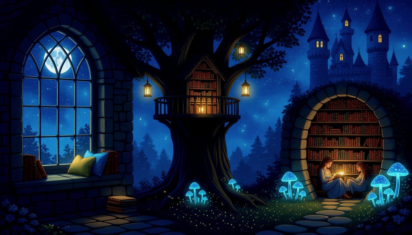 Magical Nighttime Reading Nooks in 3D