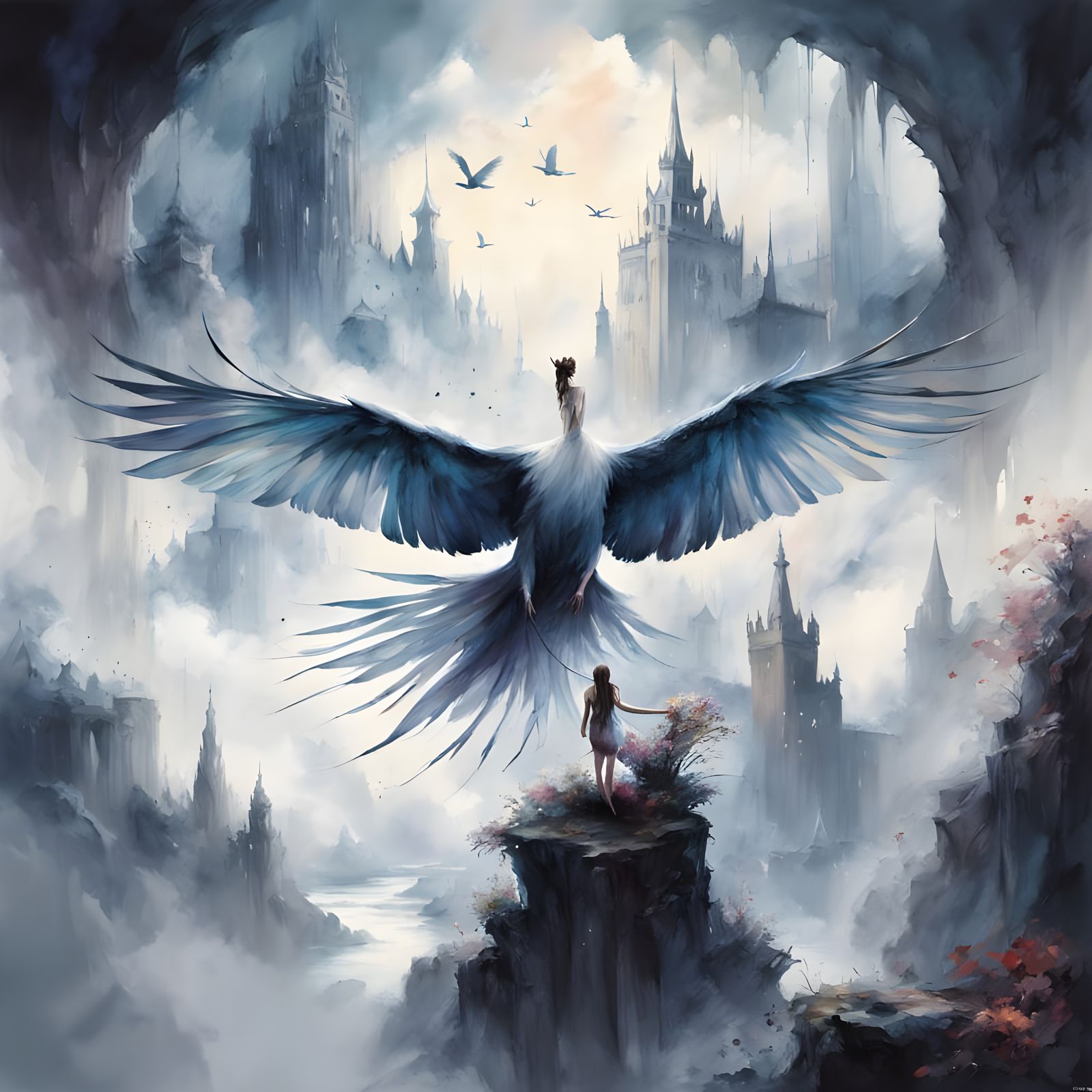 Dreamlike Floating Isles in Ethereal Watercolour Style