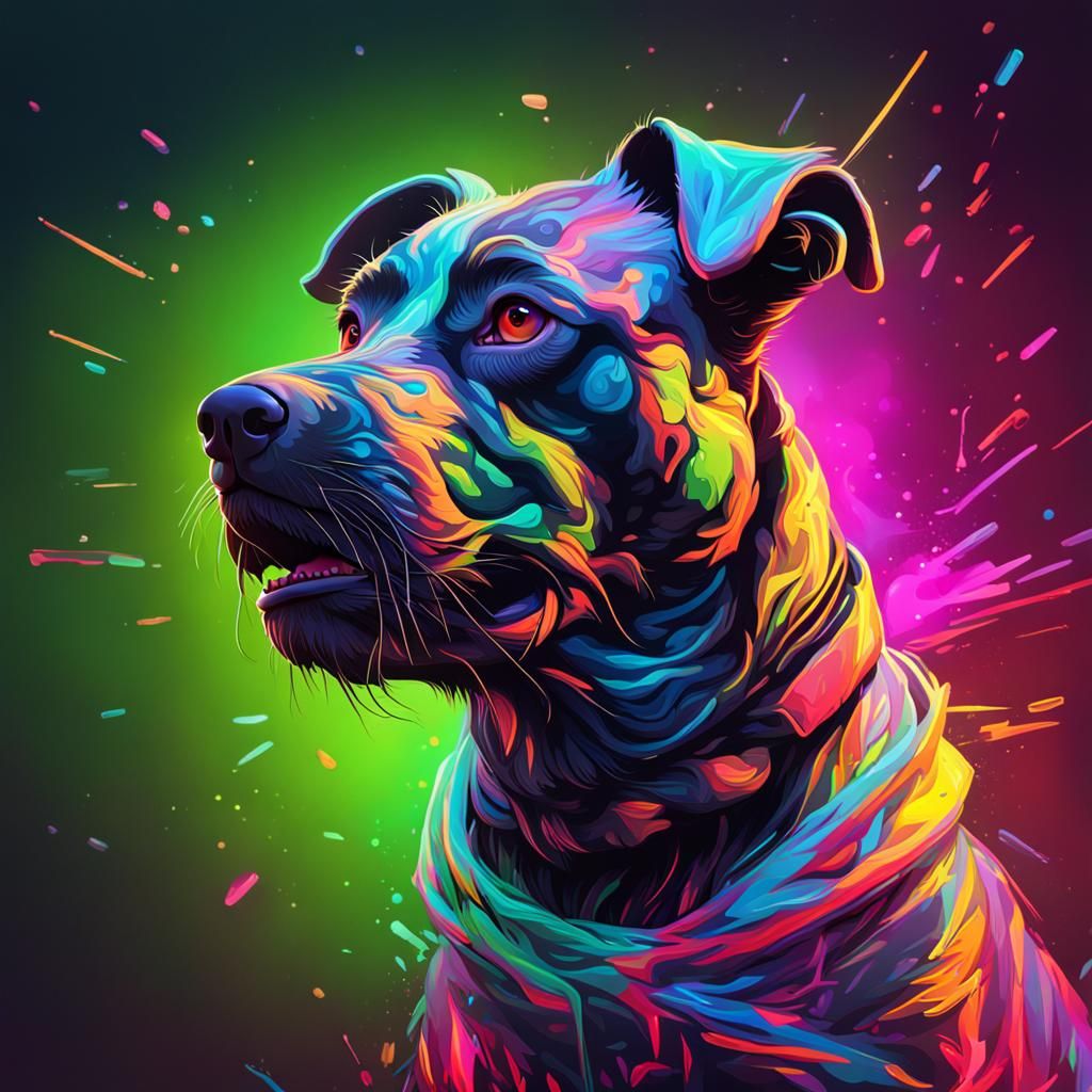 Hyperrealistic Neon Dog in Splash Art Style