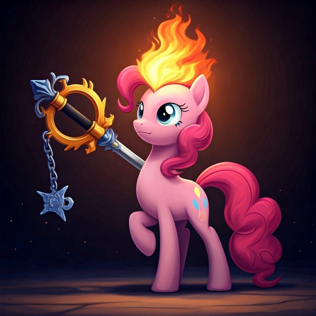 Vibrant Fire Mage Pony Wields Keyblade in Ethereal Glow
