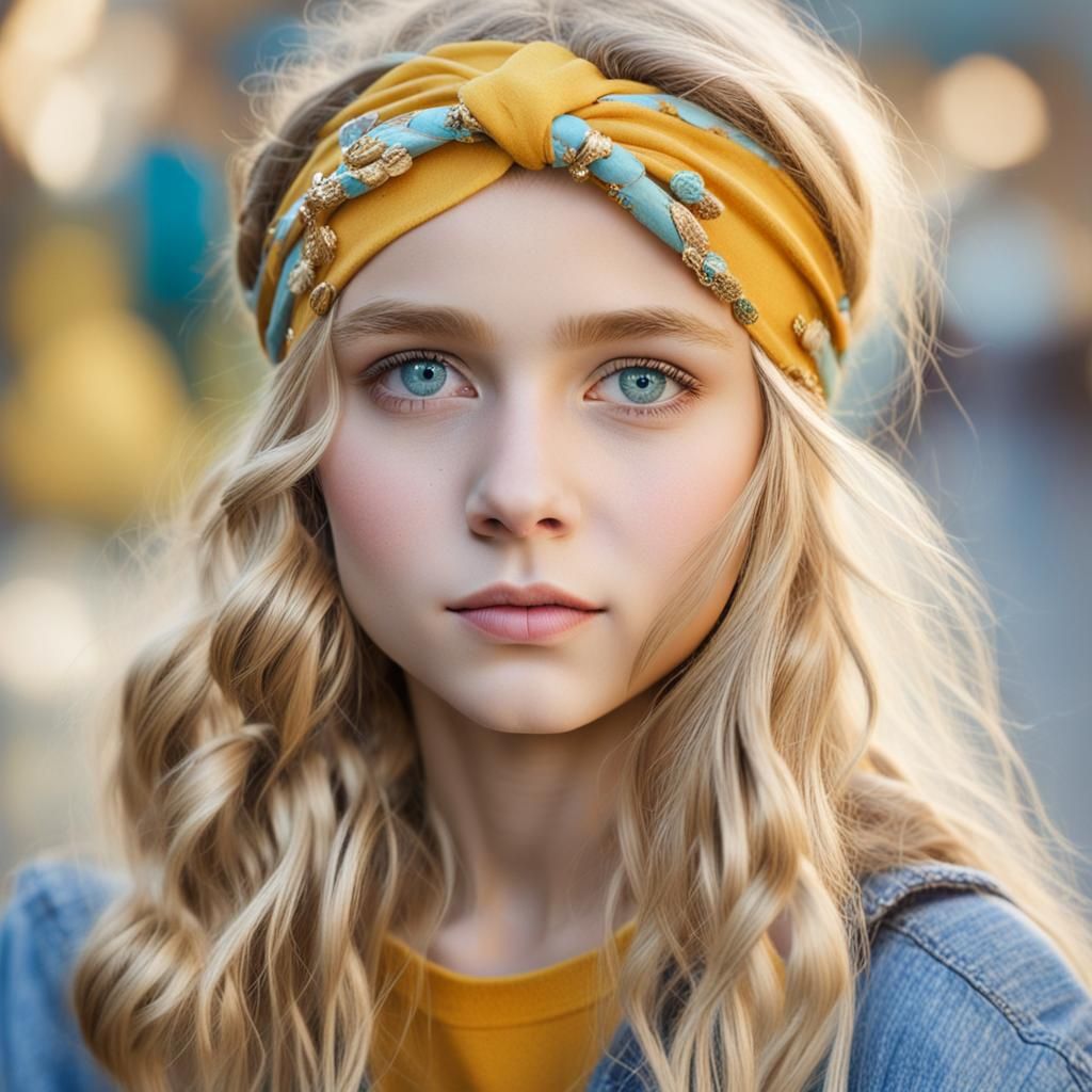 Blonde Girl with Headband, Casual Portrait