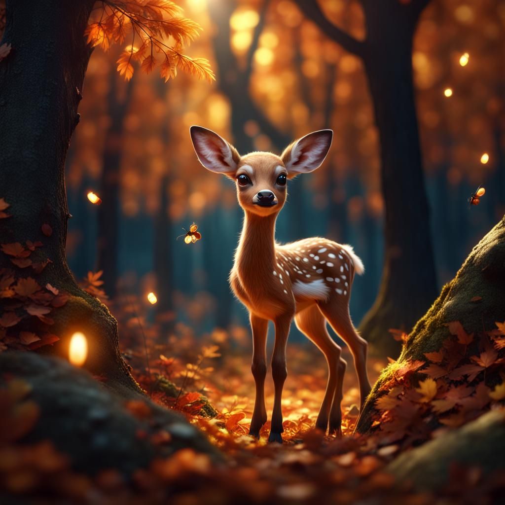 Mystery Fawn in Autumn Forest: Fantasy Concept Art