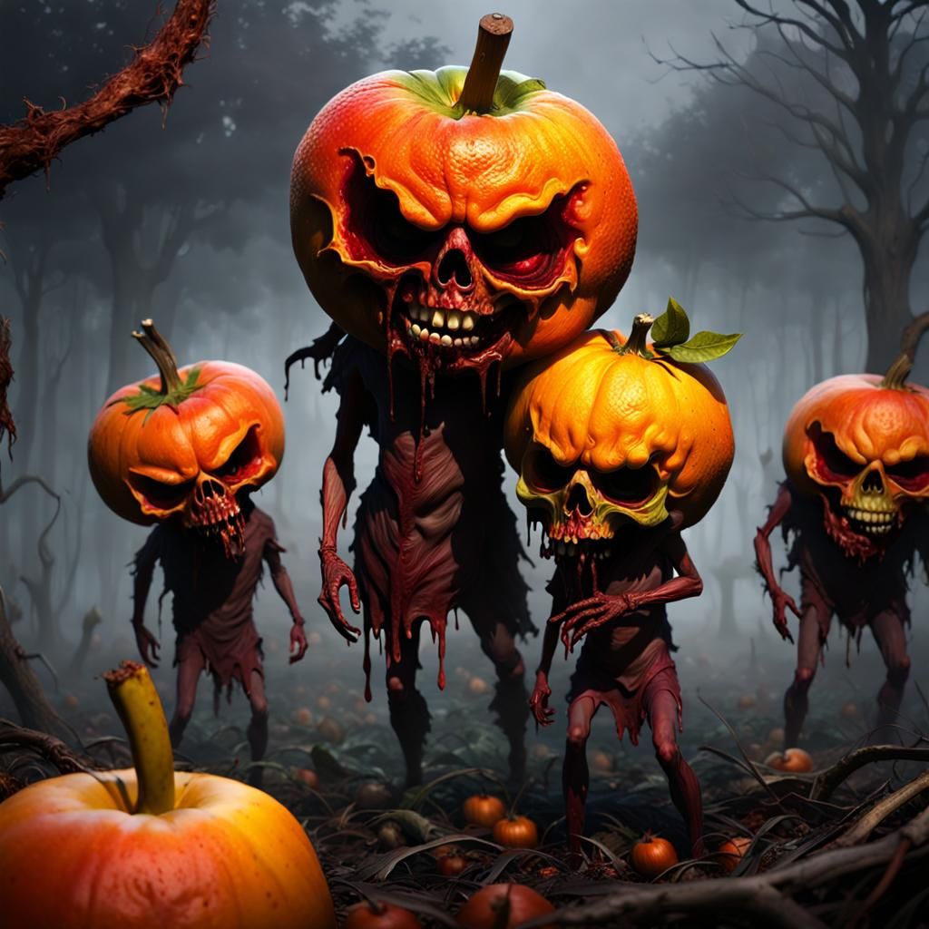 Decaying Fruit Zombies in Dark Fantasy Style