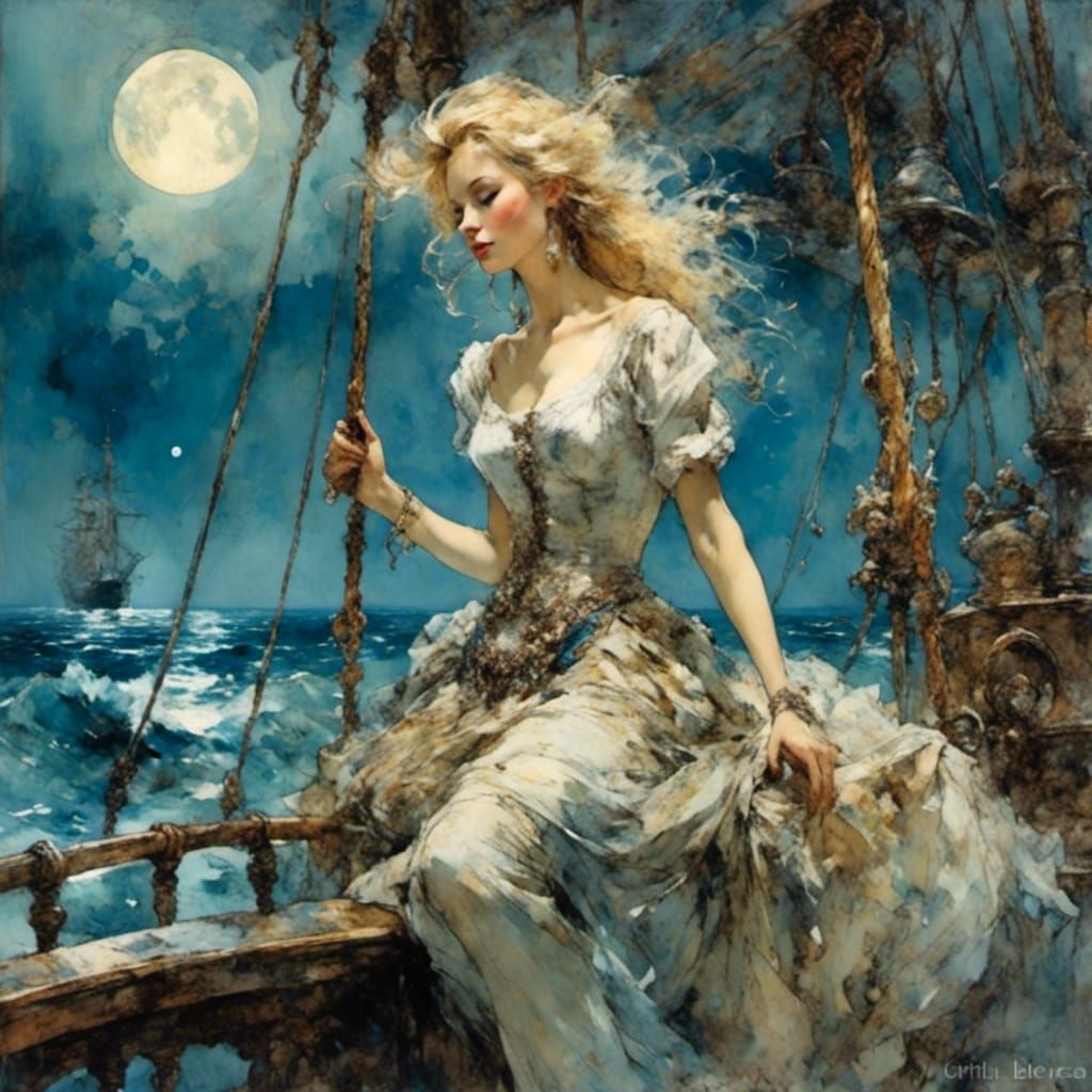 Romantic Surreal Portrait of Blonde on Ship