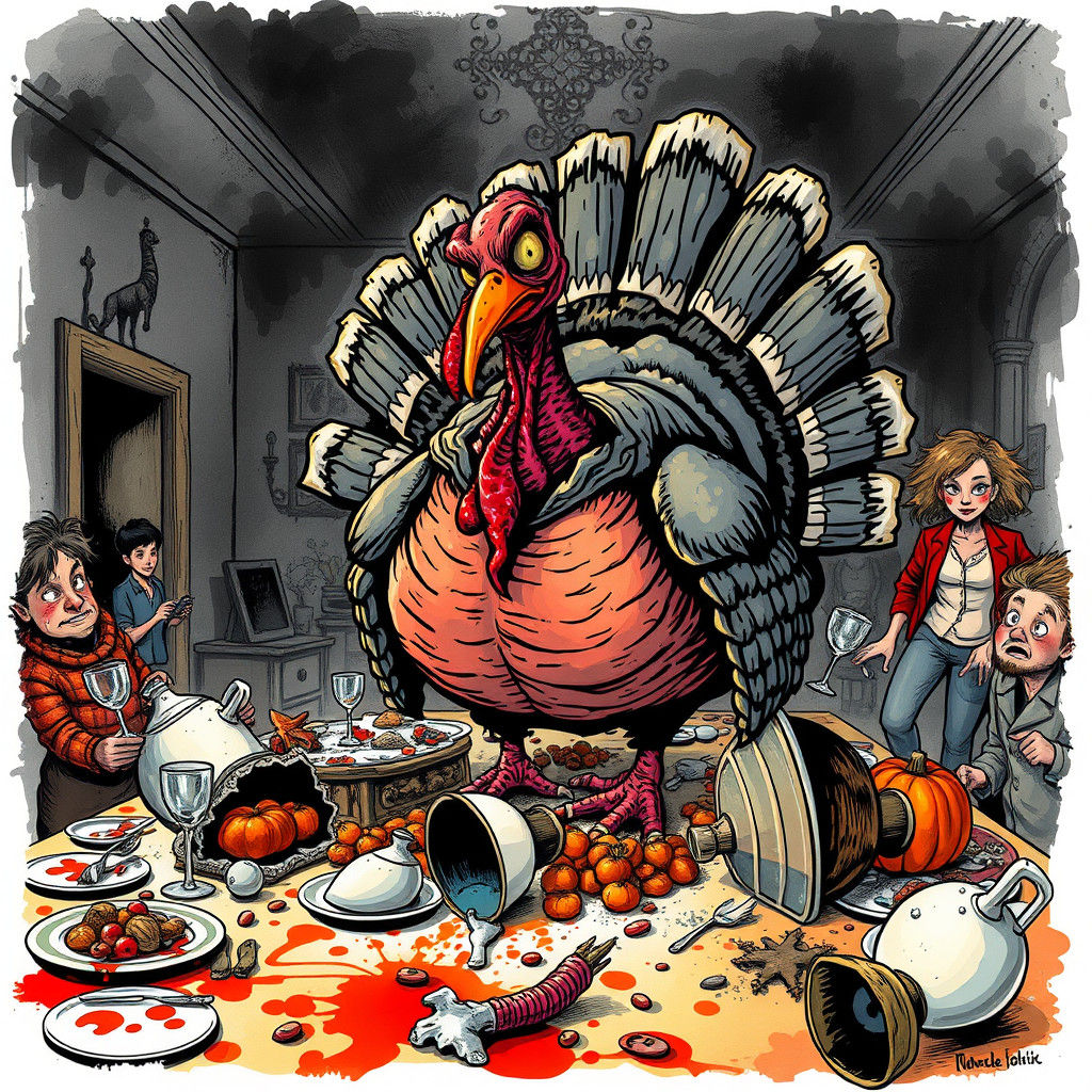 Grotesque Turkey Terrorizes Thanksgiving Feast Comic