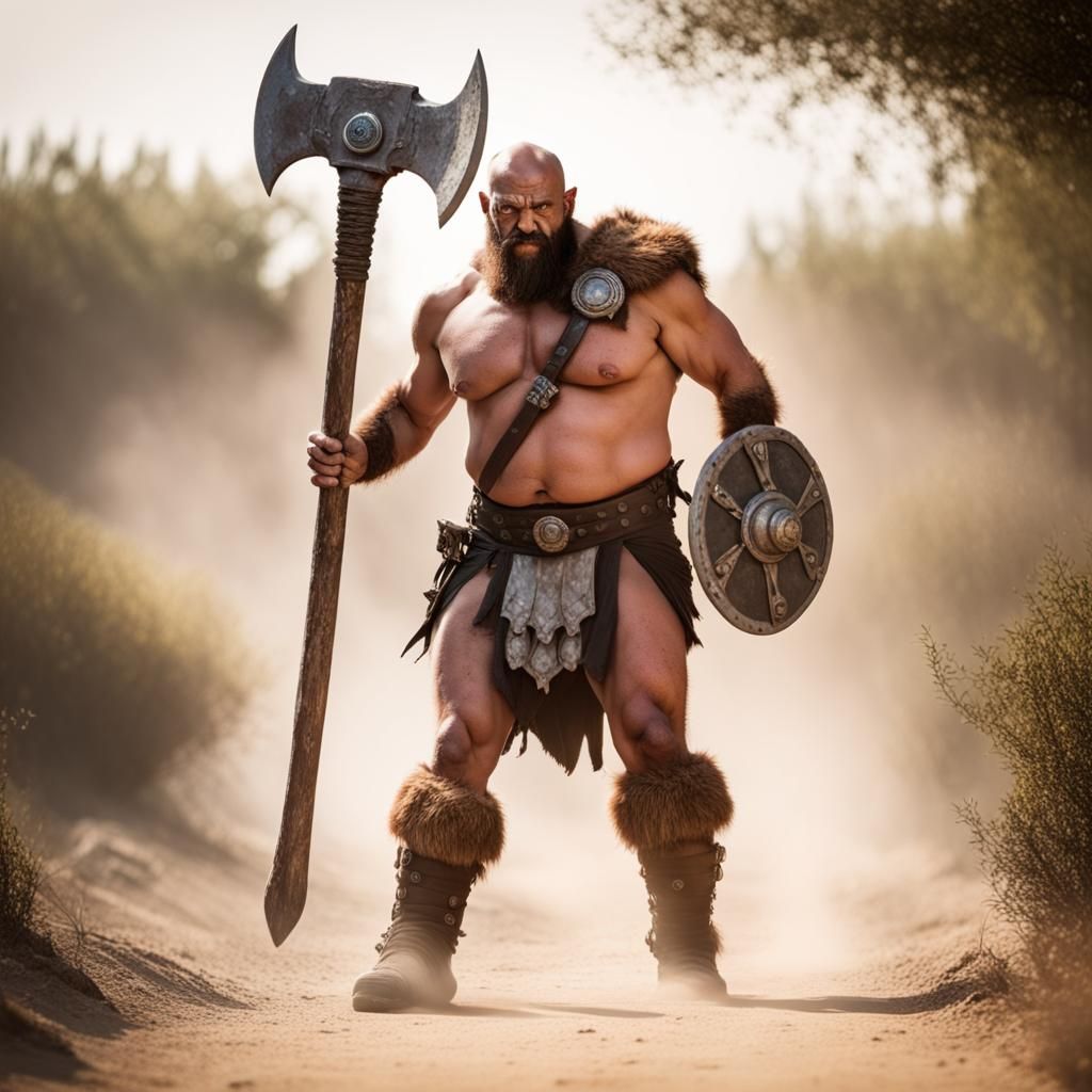 Goliath Barbarian with Battleaxe: Realistic Professional Pho...