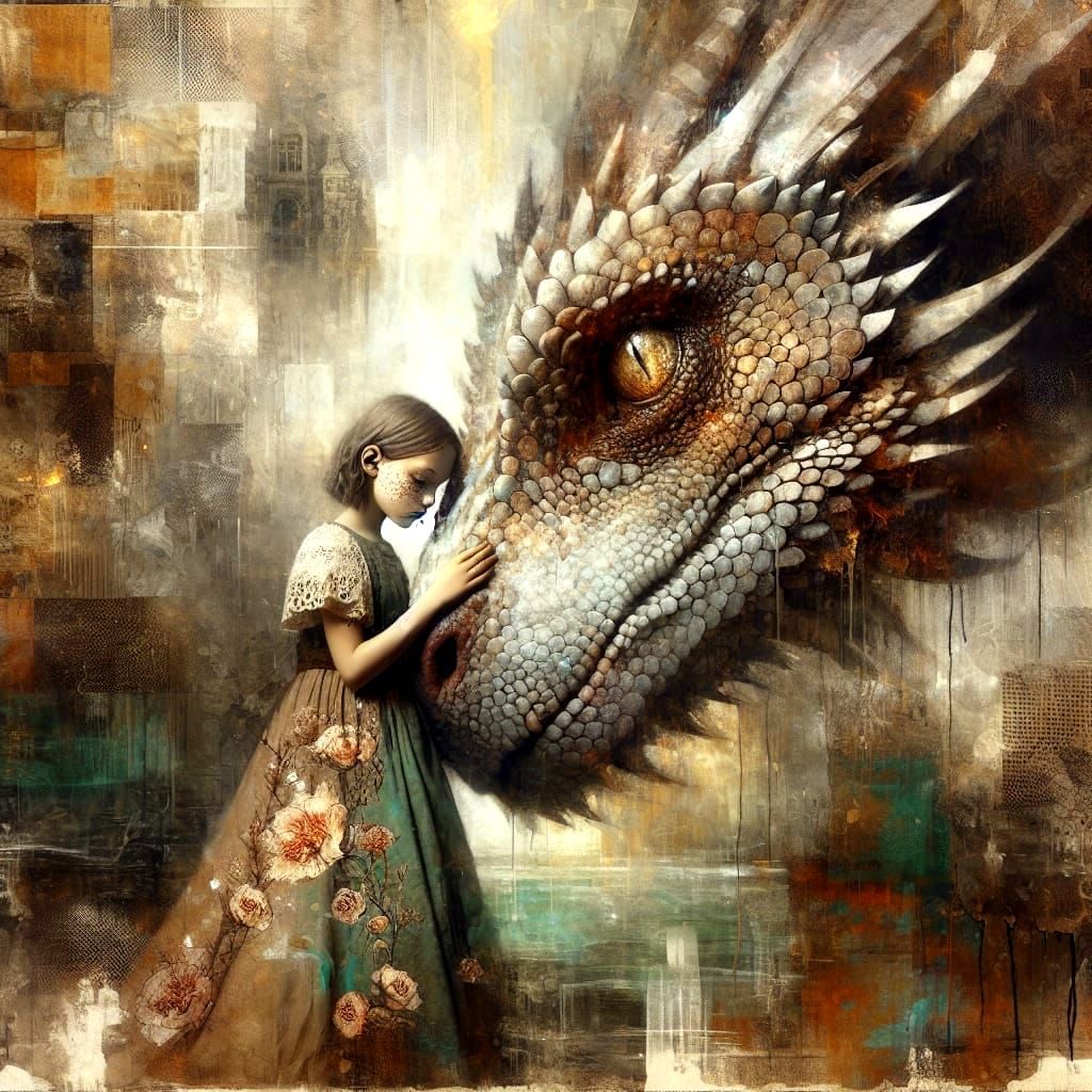 Surreal Digital Art of a Girl and Dragon in Harmony