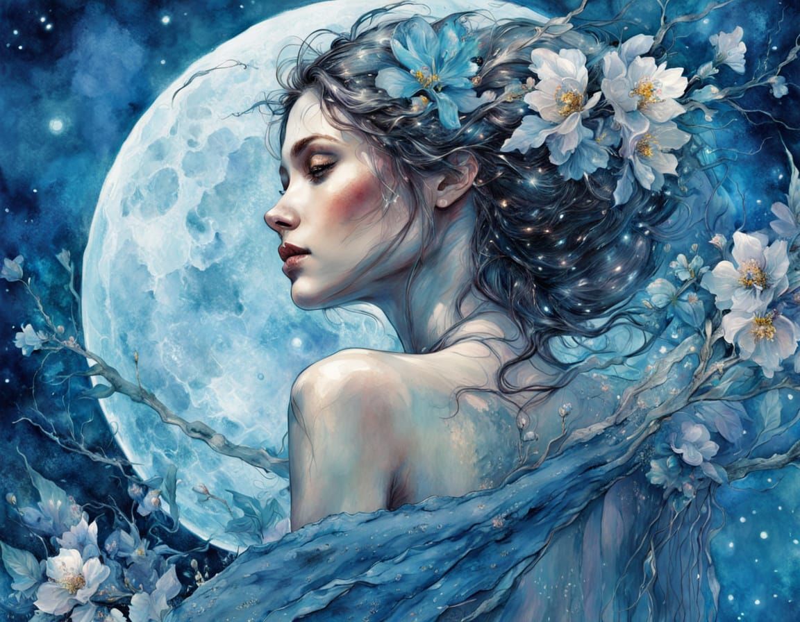 Sapphire Moon: Surrealist Fantasy Illustration