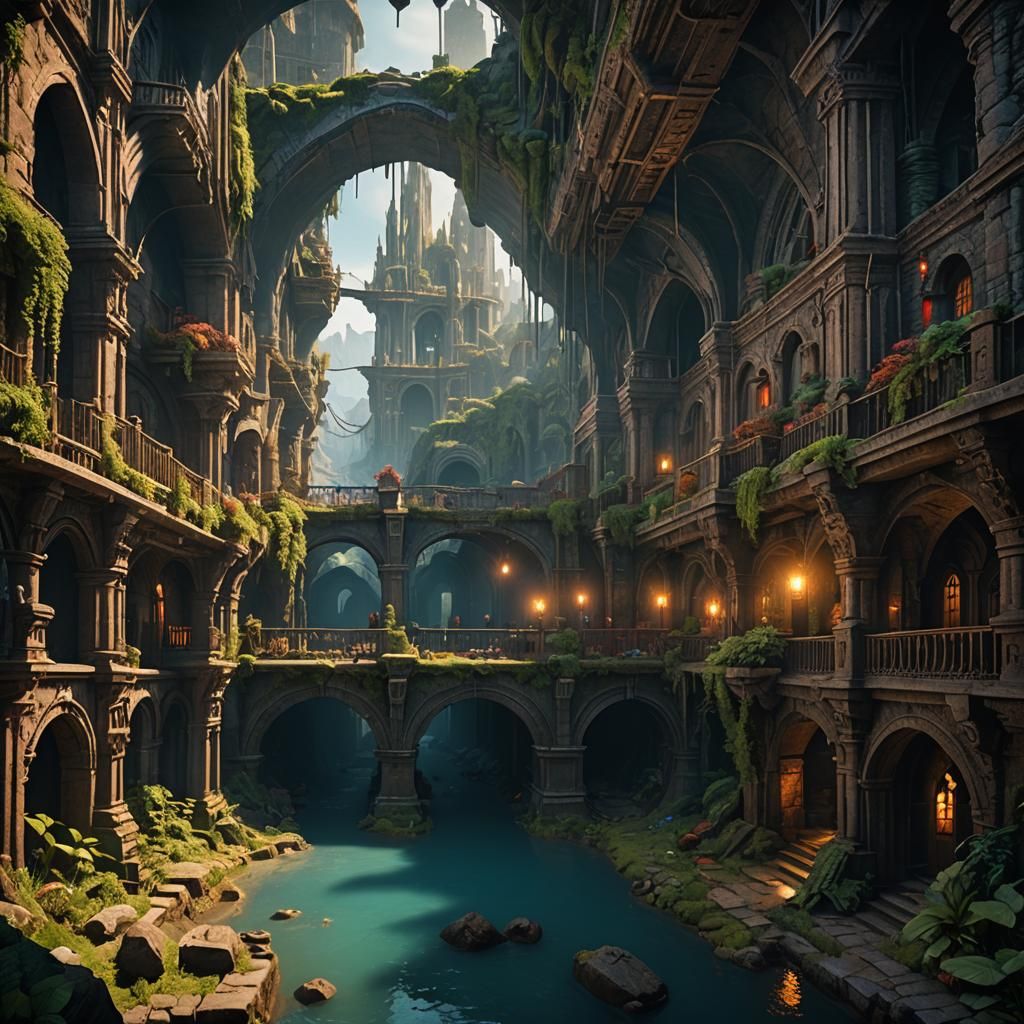 Detailed Underground City Concept Art