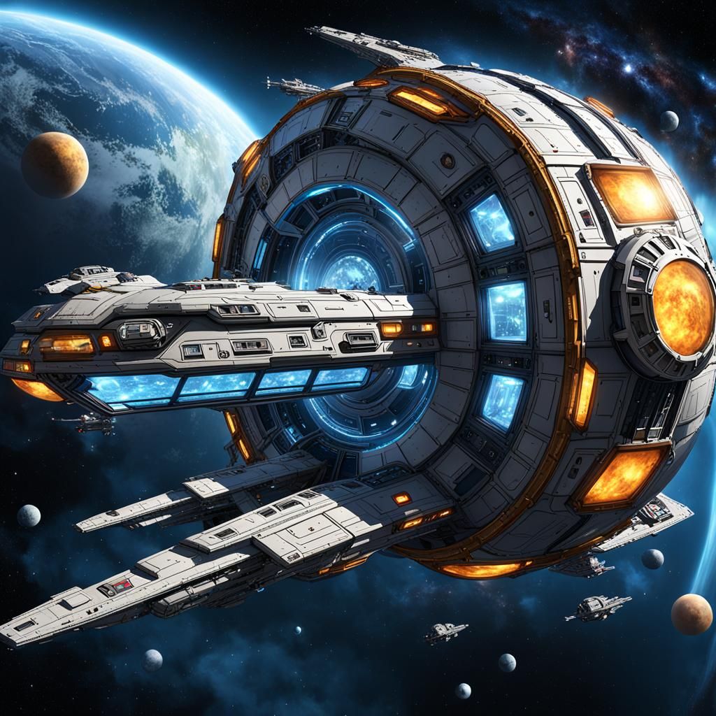 Human Transport Ship Drifting Through Space