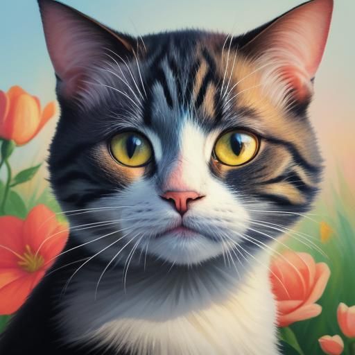 Cat and Flower Portrait in Morning Light