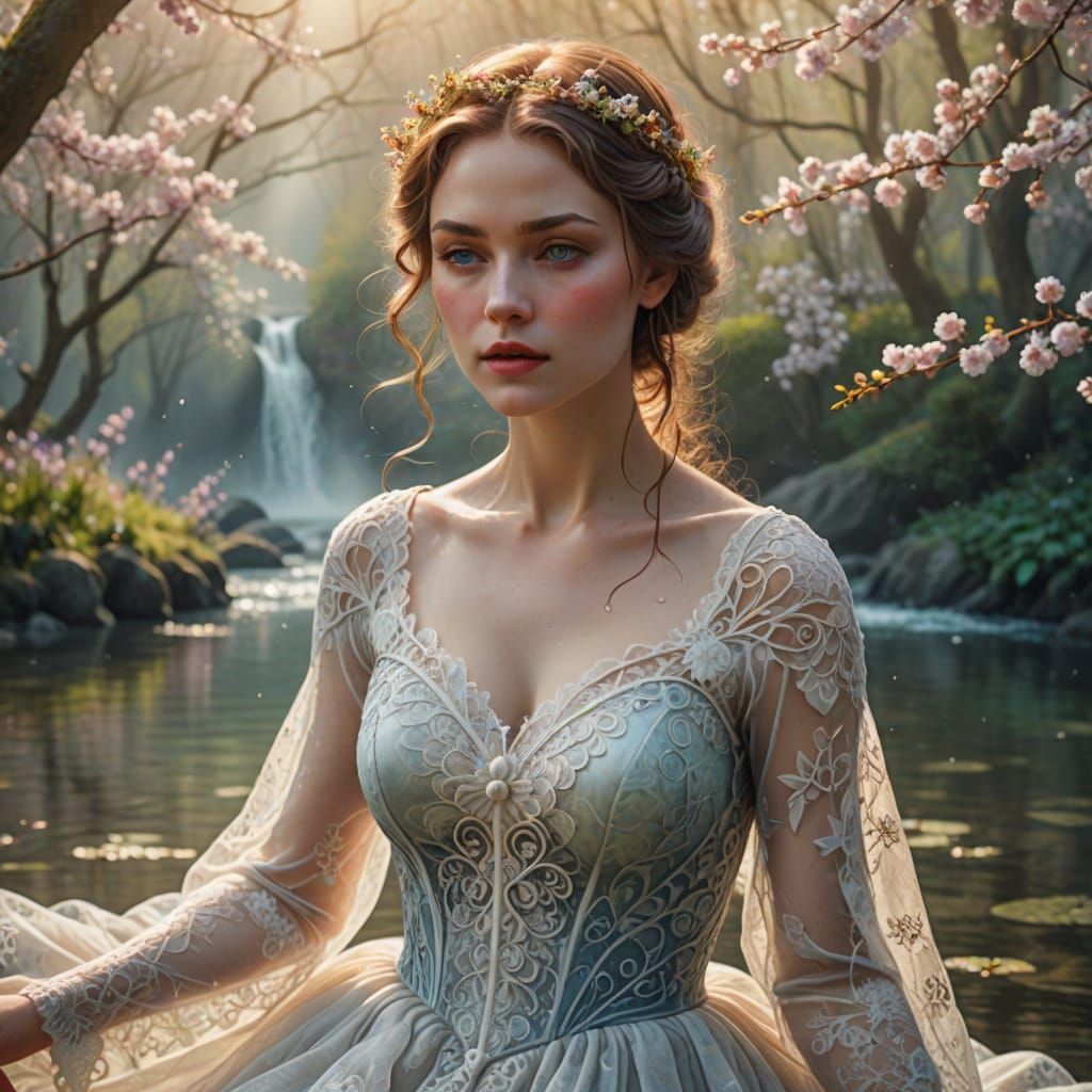 Surreal Goddess Emerges from Vortex in Soft Focus