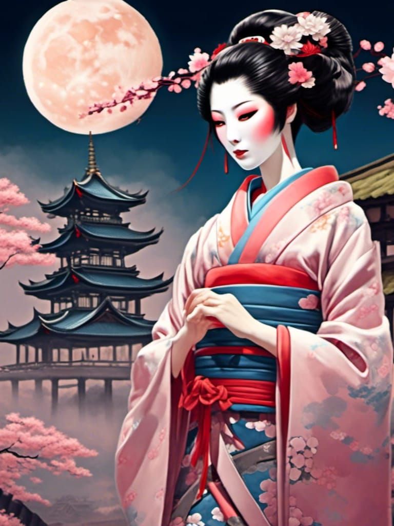 Beautiful Geisha in Ancient Japanese Setting