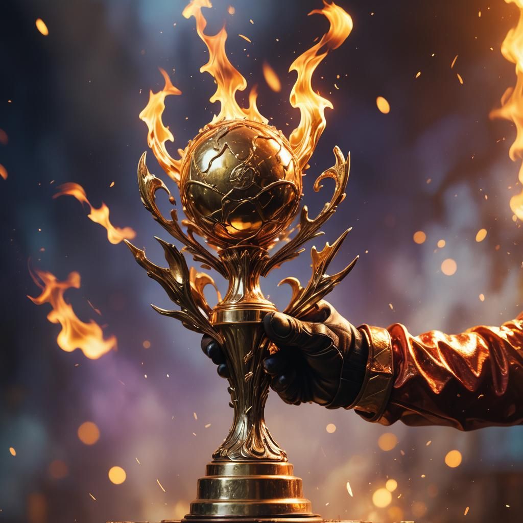 Flame-encircled Trophy in Hyperrealistic Concept Art