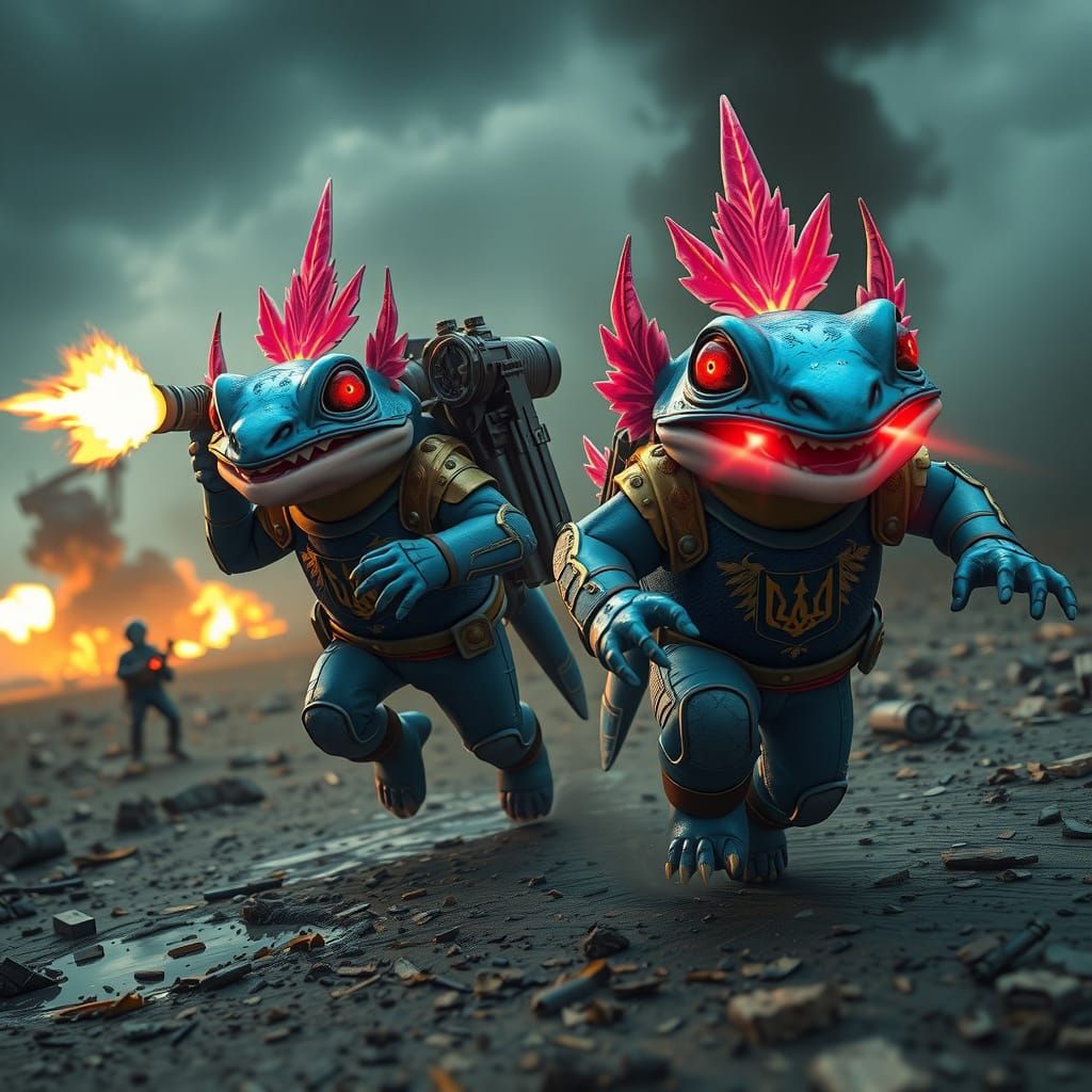 Axolotl Warriors in Cinematic Closeup