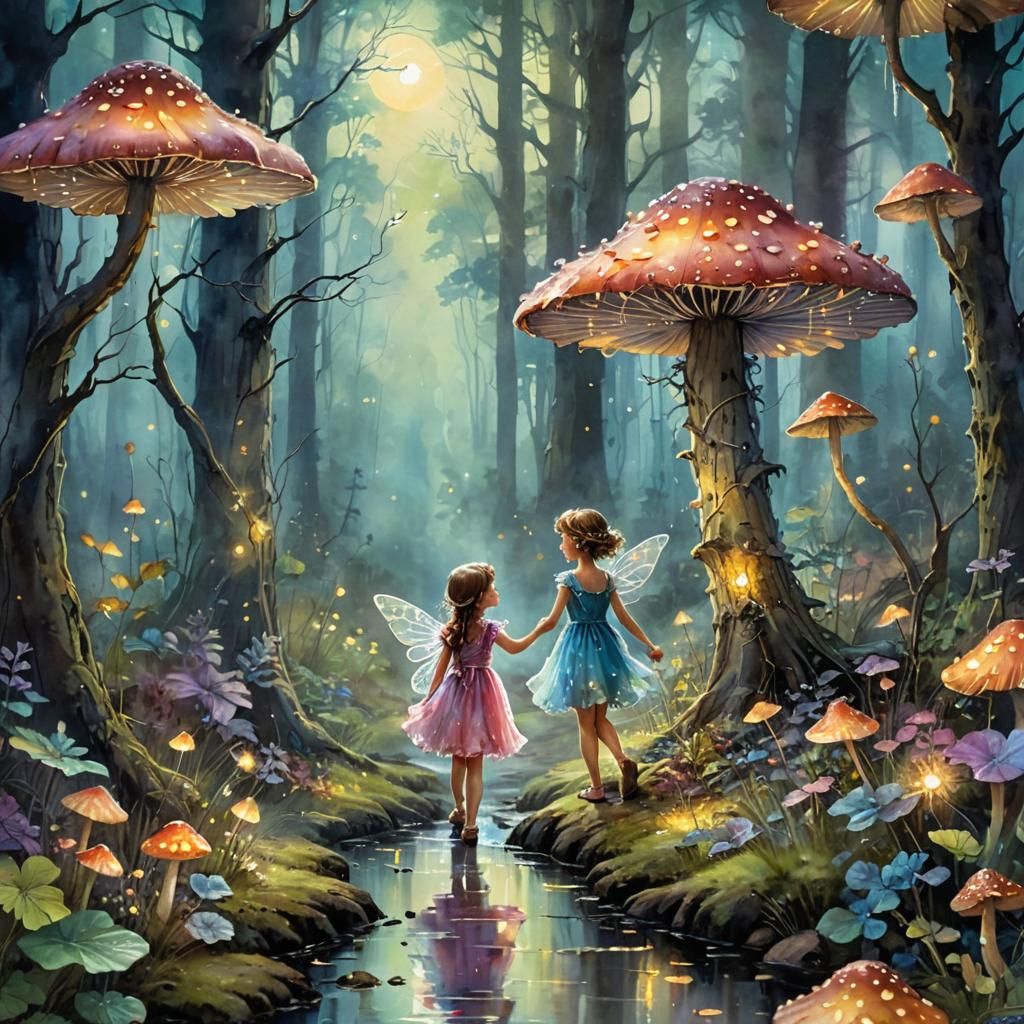 Enchanting Fairy Tale Forest in Watercolor Style