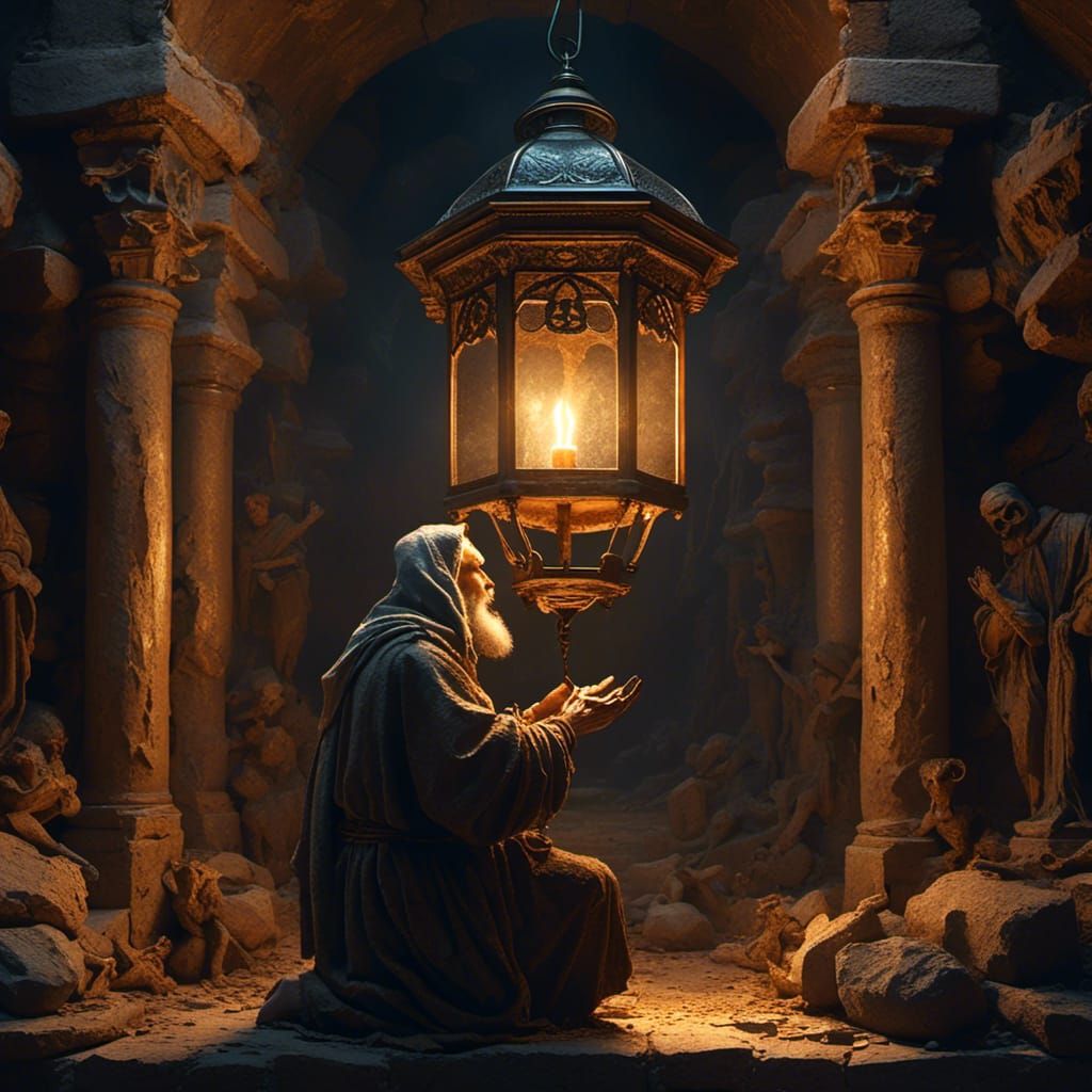 Early Christians Praying in Catacombs: Impasto Painting