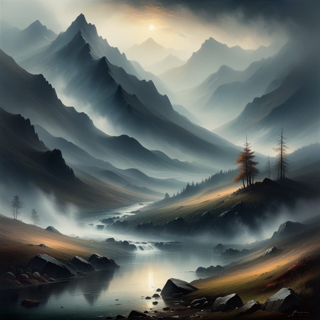 Misty Mountains in Expressive Romantic Style