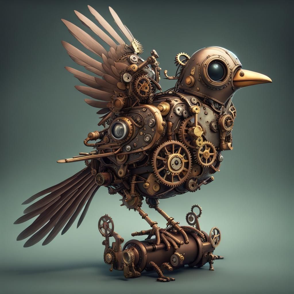 Steampunk Mechanical Bird: Detailed Fantasy Art