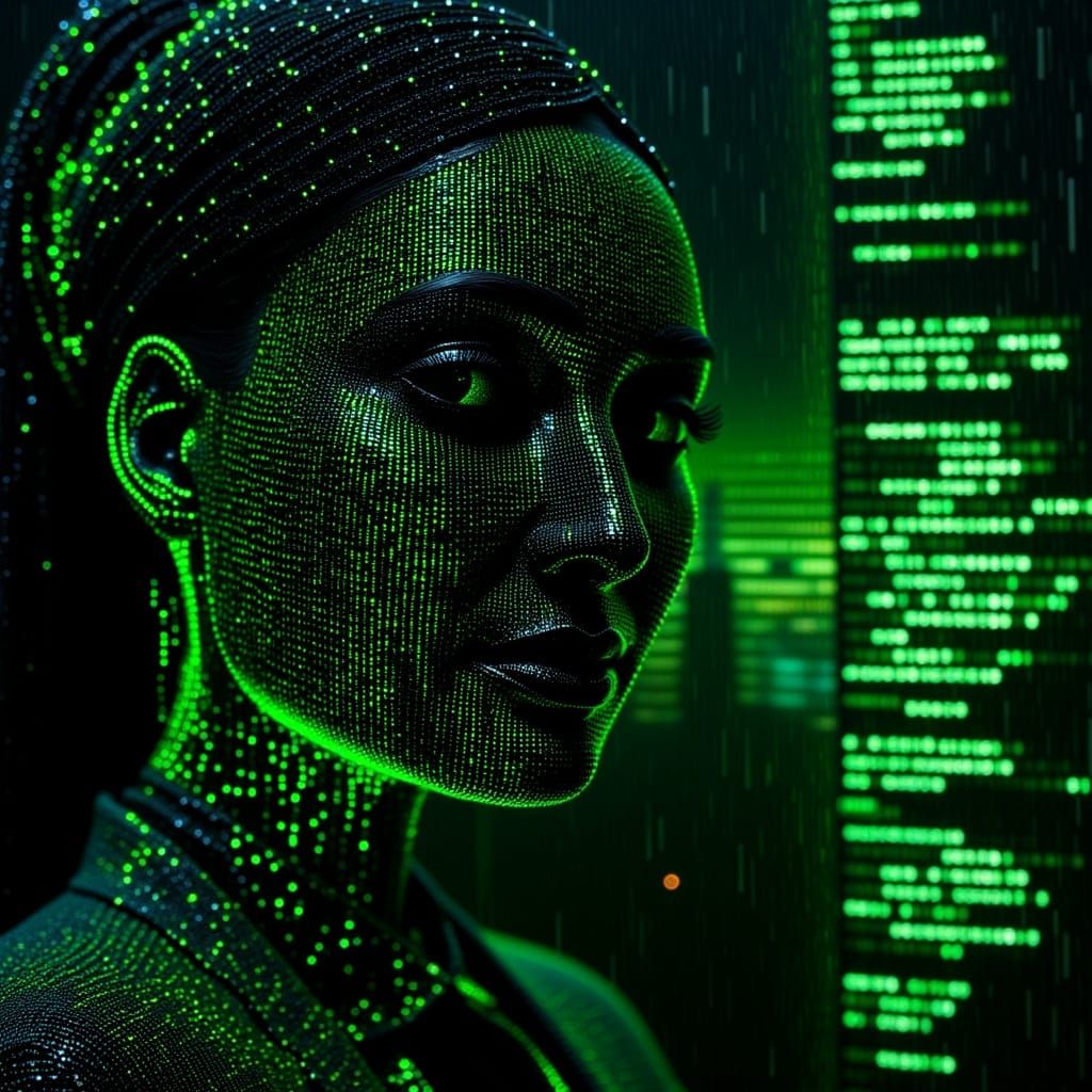 Binary Code Flight Attendant Glitch Art Portrait