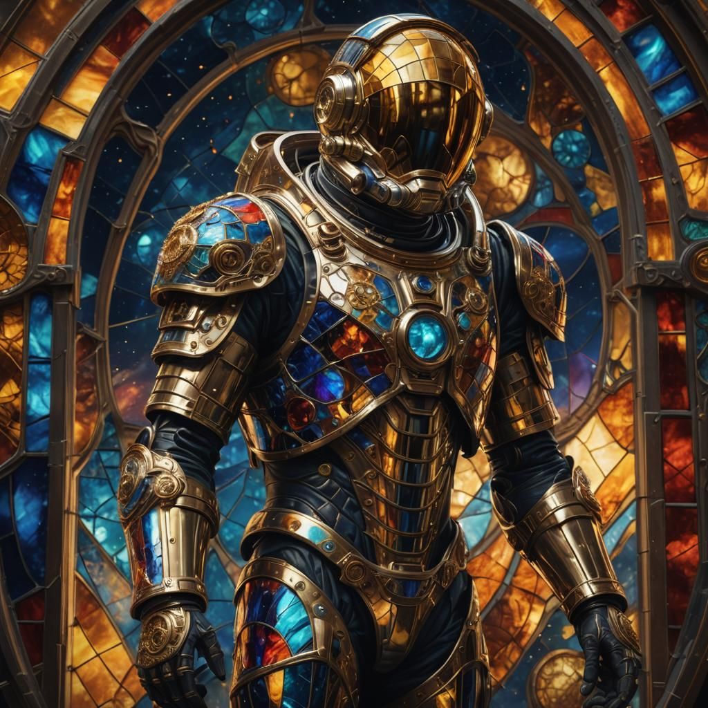 Biomechanical Astronaut in Stained Glass Armor