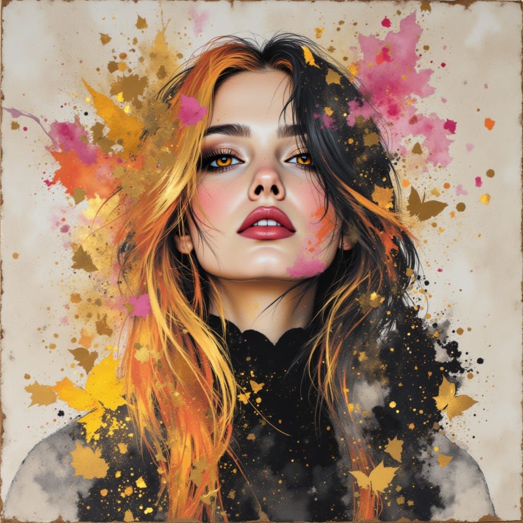 Abstract Shattered Glass and Gold Design