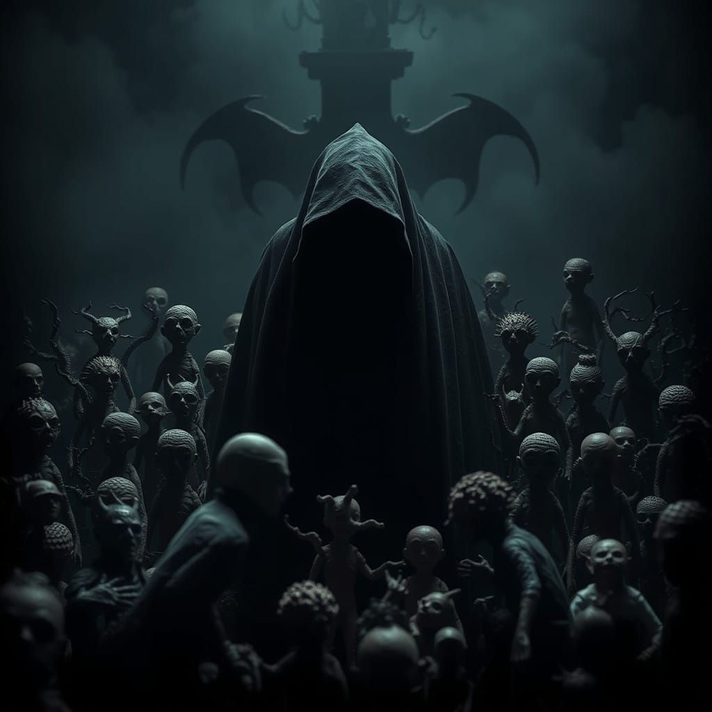 Figure in Shadows Amidst Clay Artifacts, Anticipating Punish...