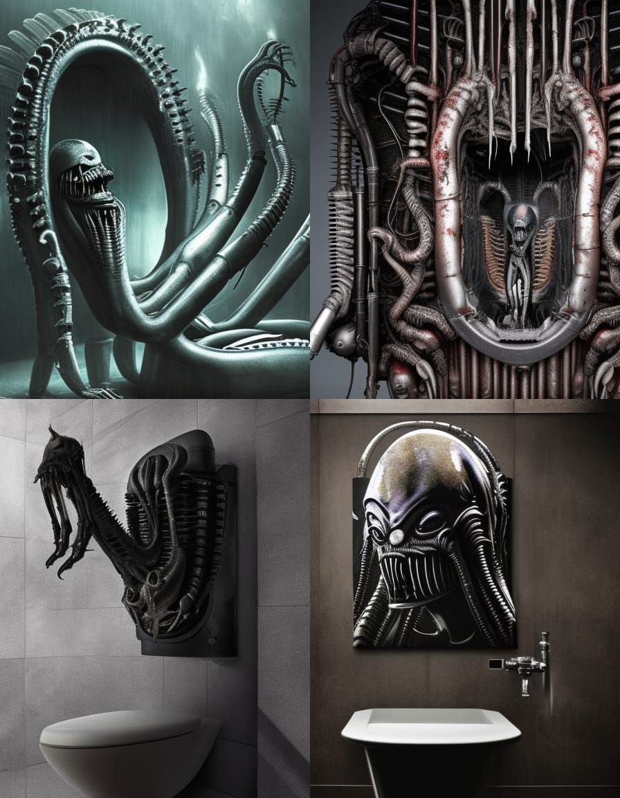 Surreal Xenomorph Toilet Leaking Sludge in 8k
