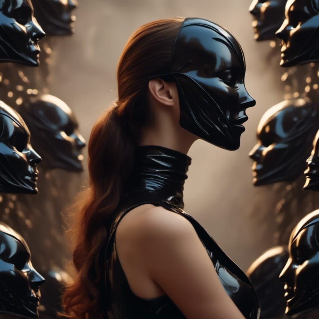 Woman with Latex Mask: Dramatic Digital Portrait