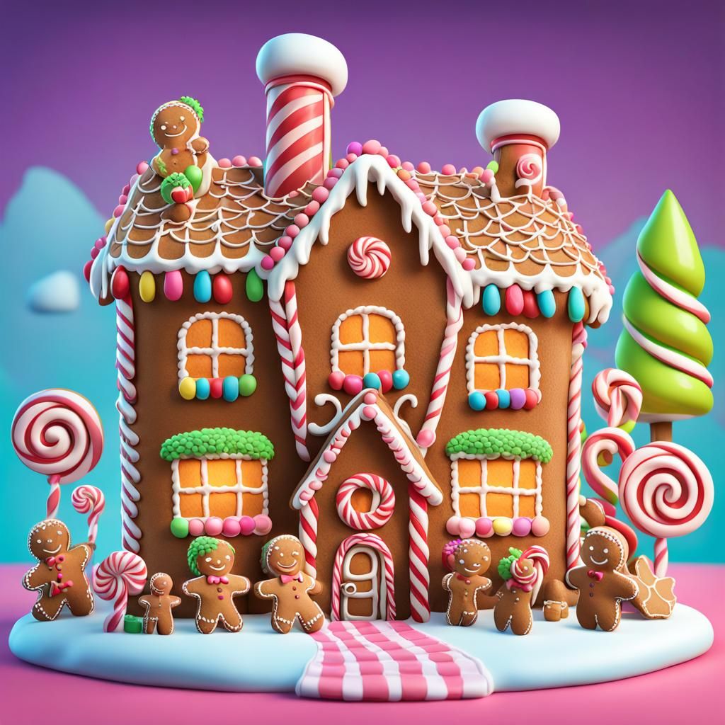 Whimsical Gingerbread House in Candy Art Style