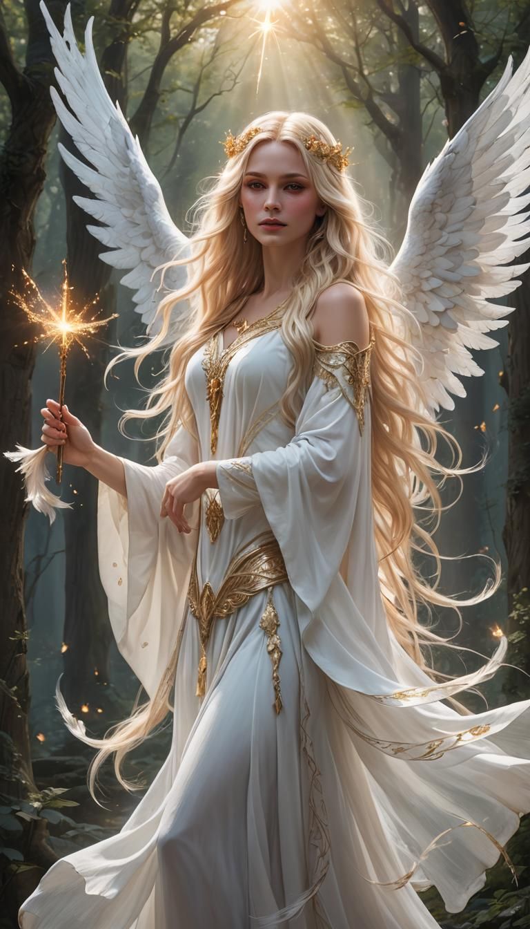 Ethereal Sorceress with Angel Wings: Anime Art