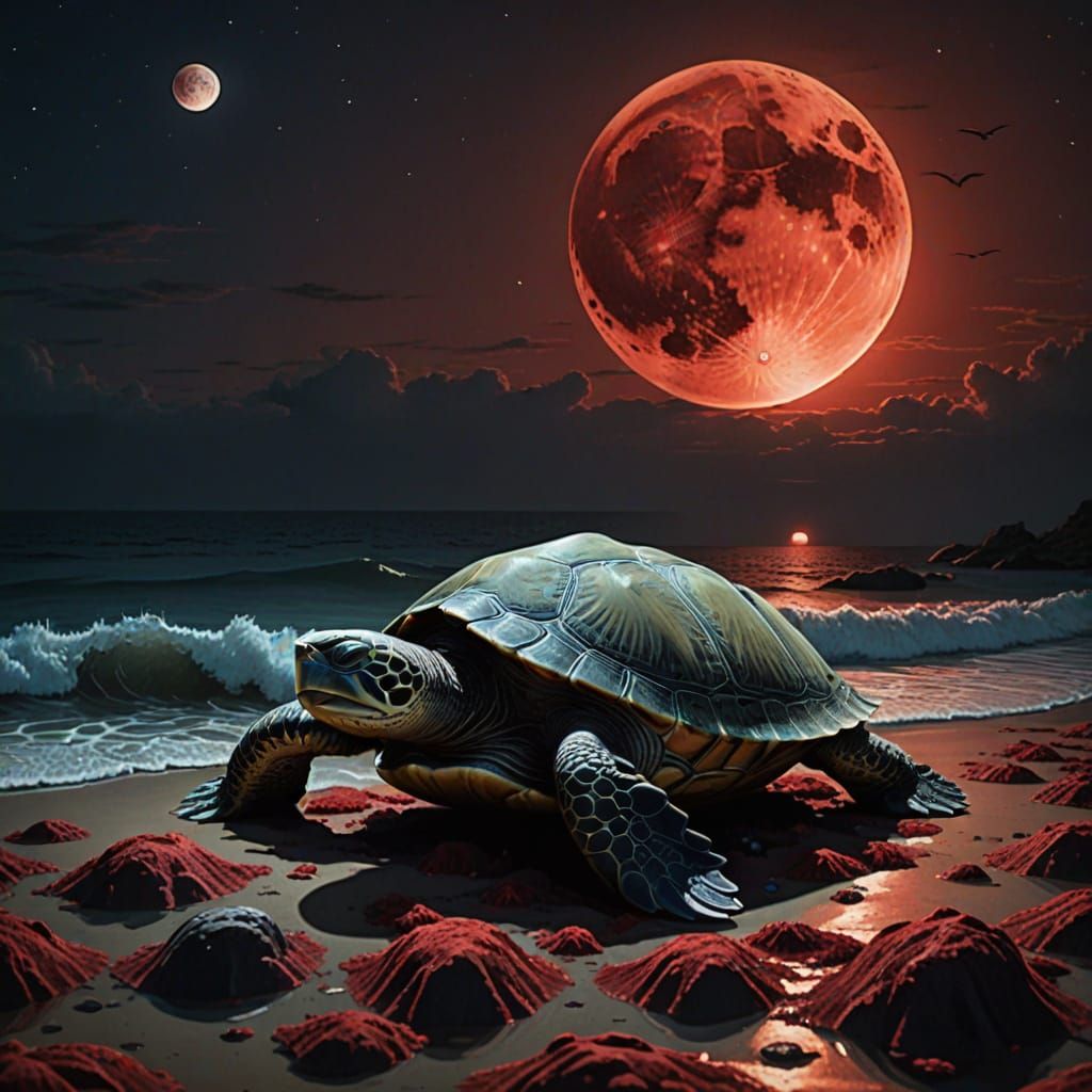 Colossal Turtle Under Blood Moon