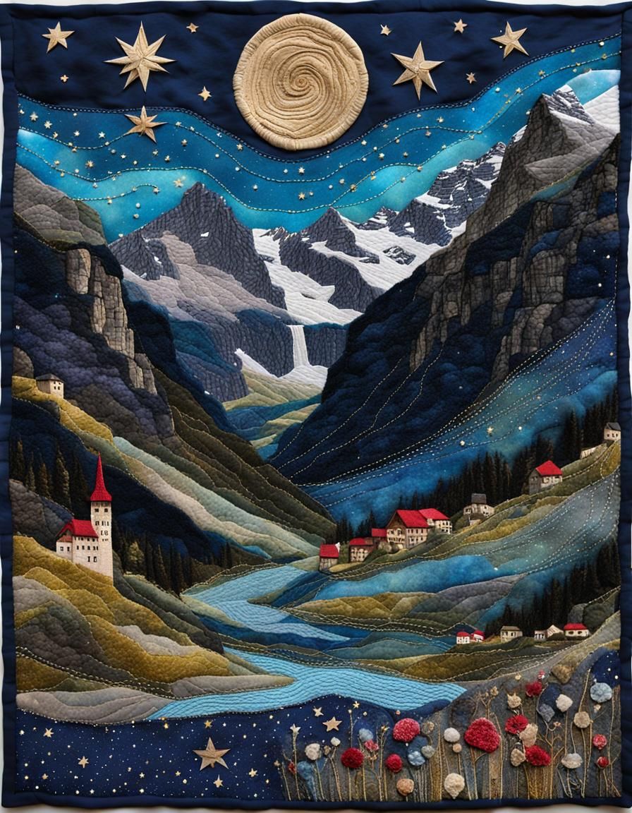 Mystical Lauterbrunnen, Switzerland in Mixed Media Collage