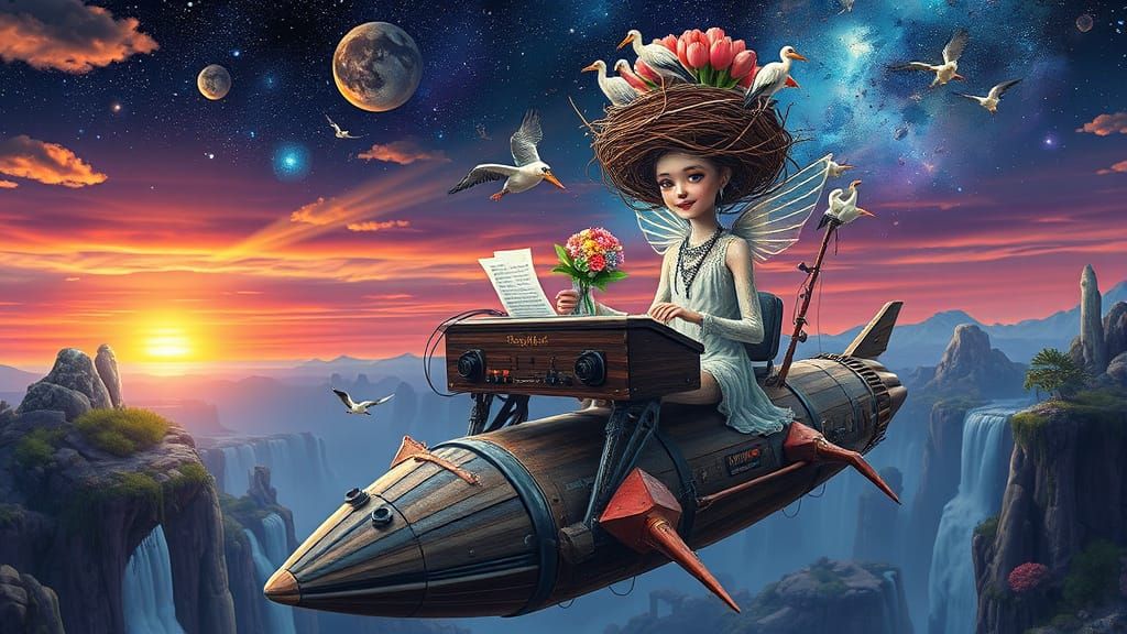 Ethereal Figures Compose Poems in Surreal Galaxy