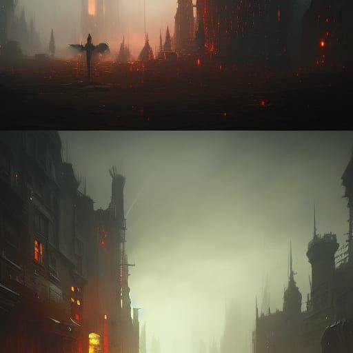 Dark Fantasy Landscape in Volumetric Lighting