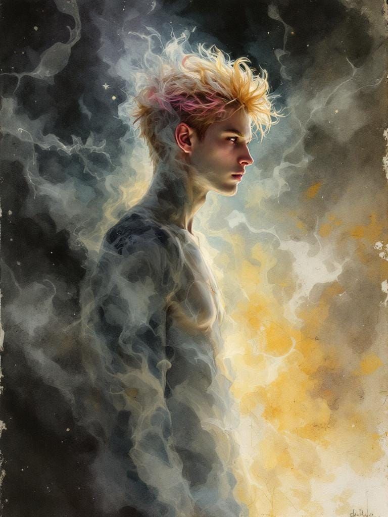 Dramatic Figure in Chiaroscuro Watercolor Style