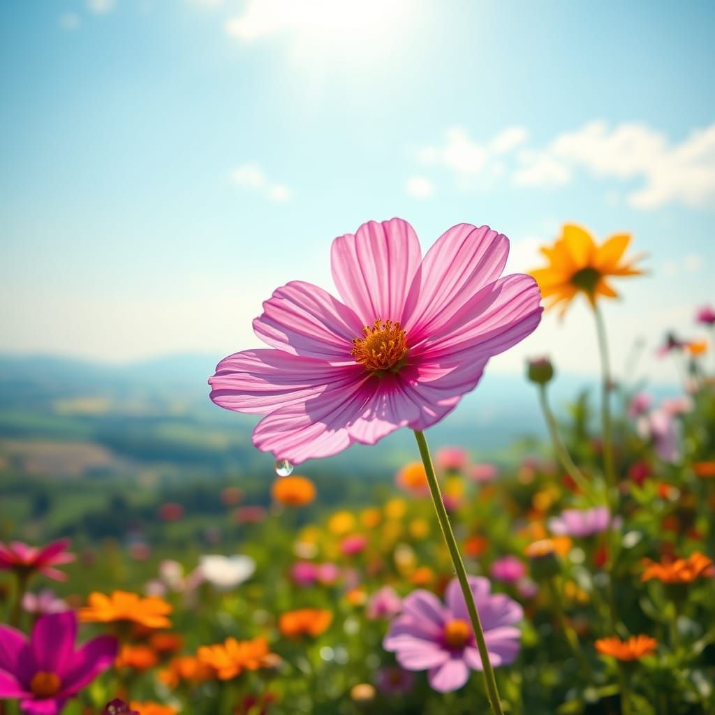 Serene Cosmos Flower in Vibrant Impressionist Garden