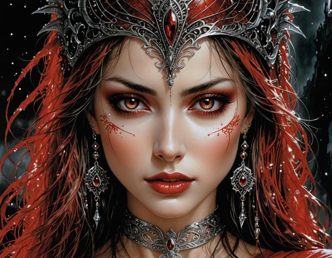 Lady in Red Illustration in Hyperrealistic Style