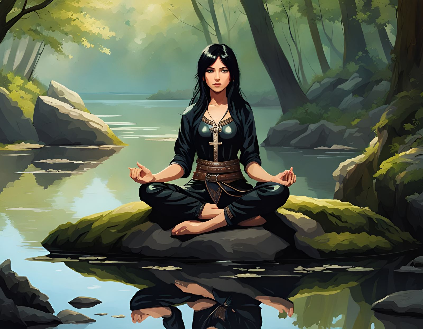 Meditating Teenage Girl in Misty Forest: 8k Fantasy Art