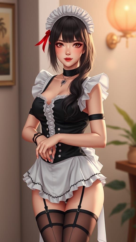 Anime Style Woman in French Maid Outfit