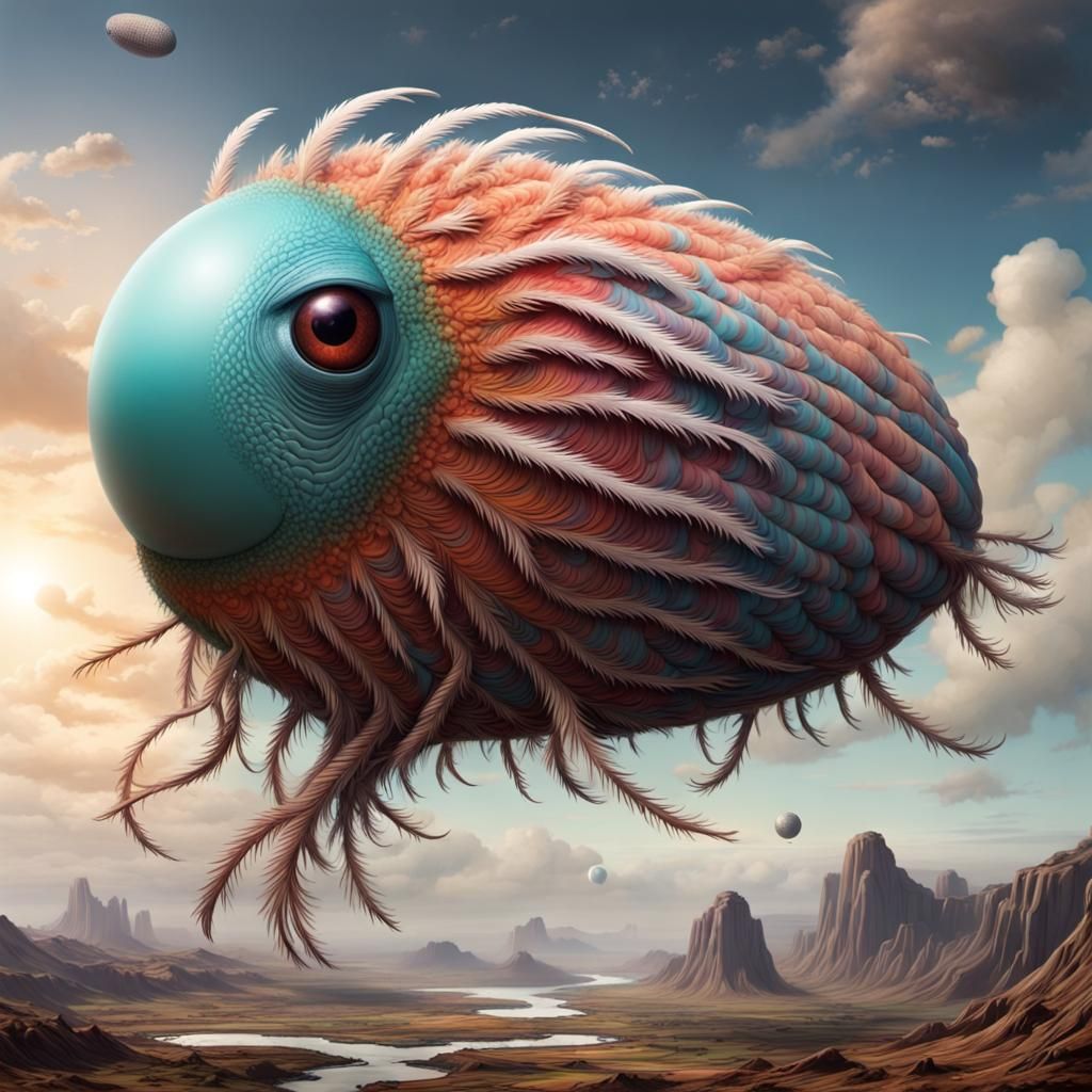 Surreal Fourth-Dimensional Creature Flying Over Alien World